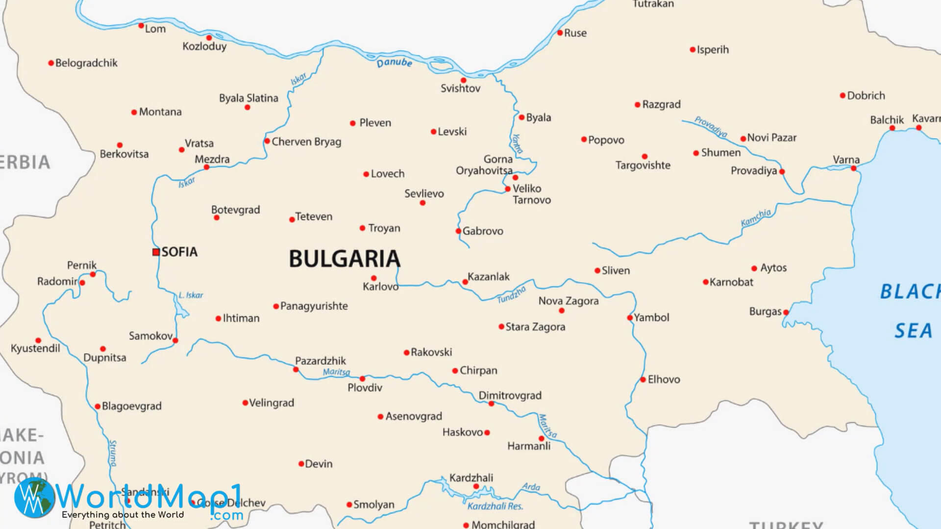 Romanya sınırı ile Bulgaristan Haritası
